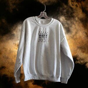 Halloween Sweat Shirt Sweater Jumper Embroidered Bones Skeleton Gray Unisex L